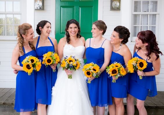 royal blue and yellow bridesmaid dresses