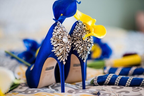 royal blue shoes with silver decor for summer blue wedding