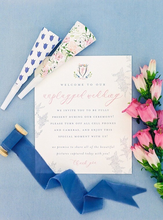 invitation with blue ribbon for summer blue wedding