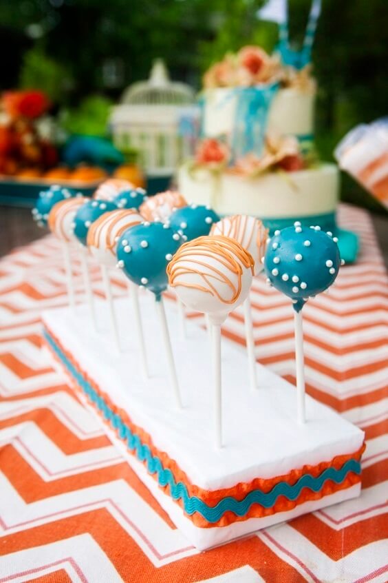 teal and tangerine candies for summer teal blue wedding