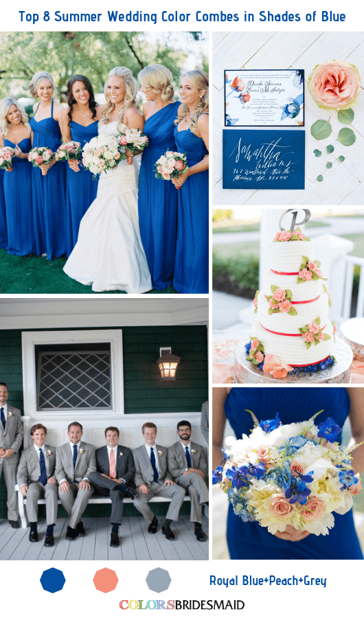 Blue Wedding - Royal Blue Bridesmaid Dresses Paired with Grey Men's Suits