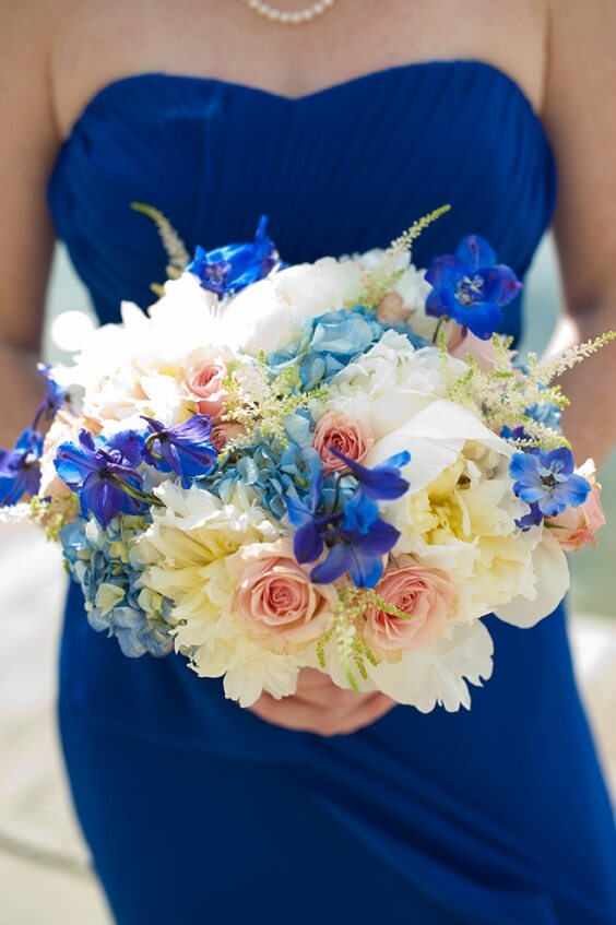 royal blue and peach wedding bouquets for summer royal blue wedding
