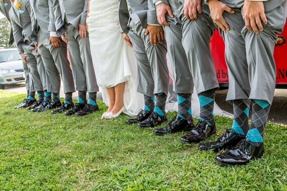Grey mens suits for summer turquoise wedding