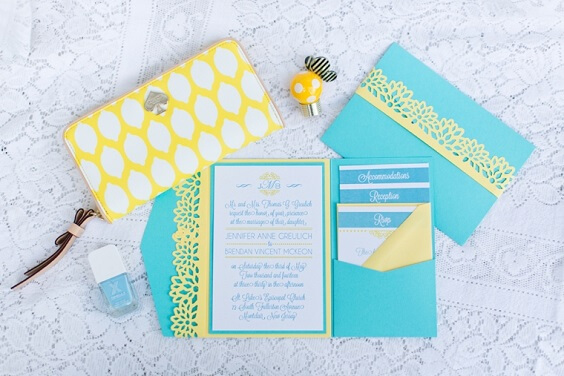 turquoise and yellow invitations for summer turquoise wedding