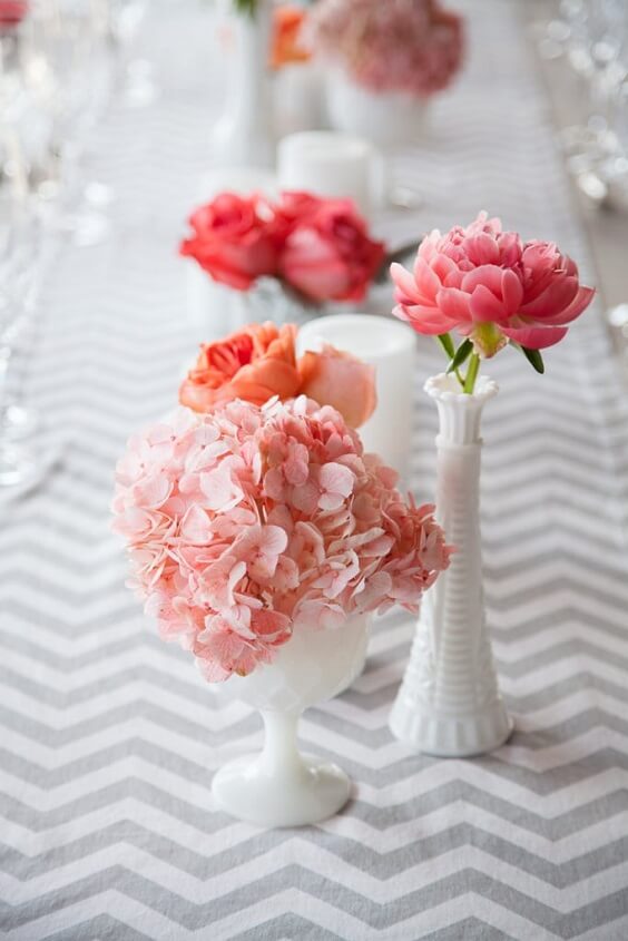 Table decorations for Grey and Bright Pink May Wedding
