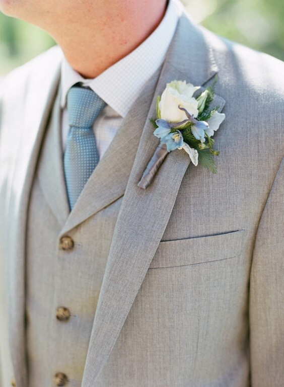 Light grey suits for Light blue and pink May Wedding