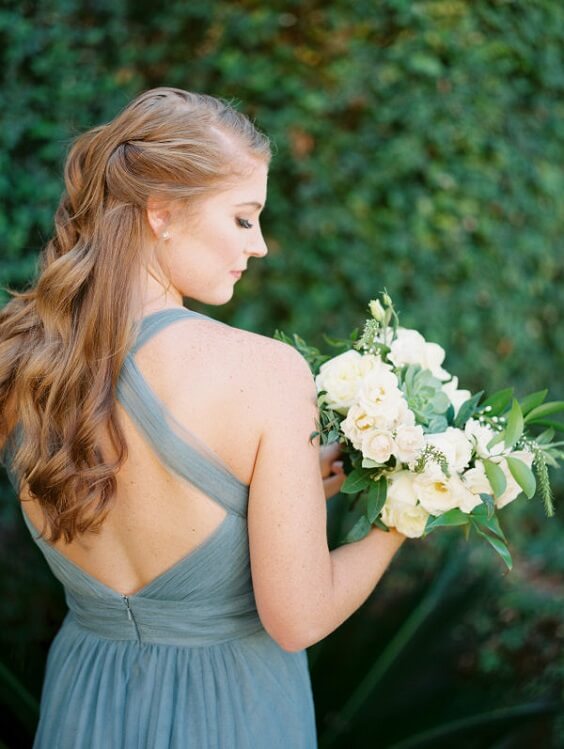 Dusty Blue bridesmaid dresses for Dusty blue and greenery May Wedding