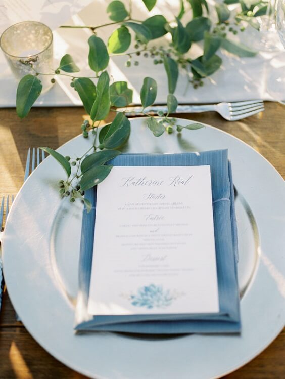 Dusty blue napkins for Dusty blue and greenery May Wedding
