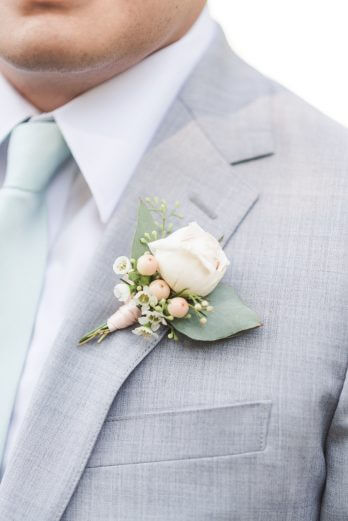 light grey suit for Mint Green and Peach May wedding