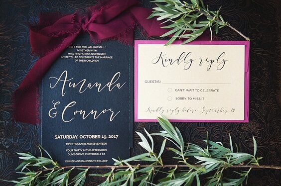 invitation for september navy blue and burgundy wedding 2019