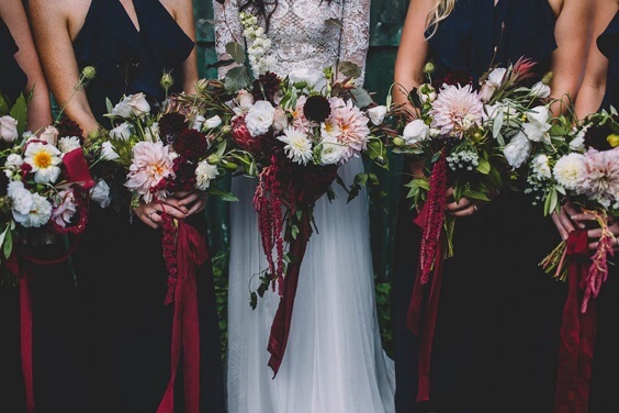 b1196 navy blue bridesmaid dresses and burgundy bouquets for september navy blue and burgundy wedding 2019