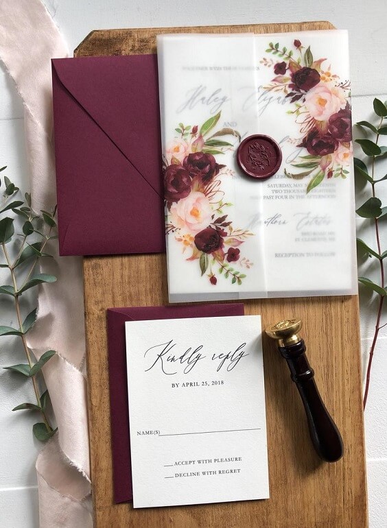 invitation for september burgundy and blush wedding 2019