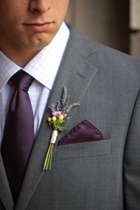 grey man's suit with plum tie for september plum and grey wedding 2019