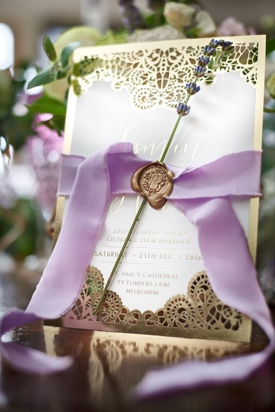 gold invitation for september mauve and gold wedding 2019