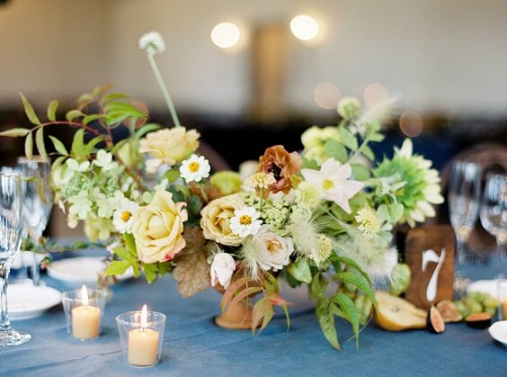 yellow centerpieces for september dusty blue and yellow wedding 2019
