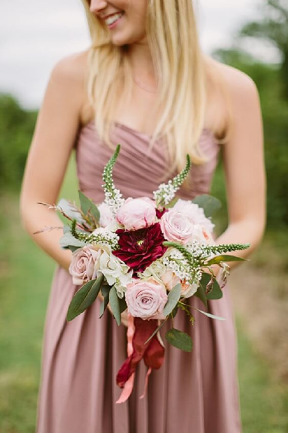burgundy and blush bouquet for september dusty rose and burgundy wedding 2019