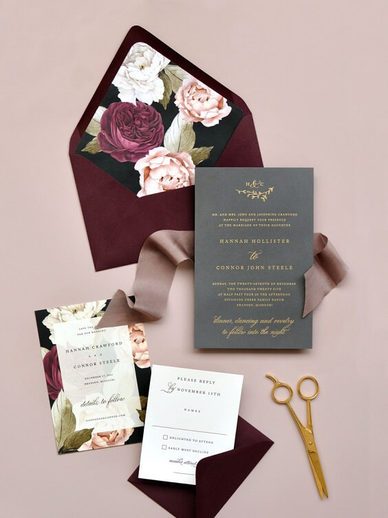 burgundy invitation for september dusty rose and burgundy wedding 2019