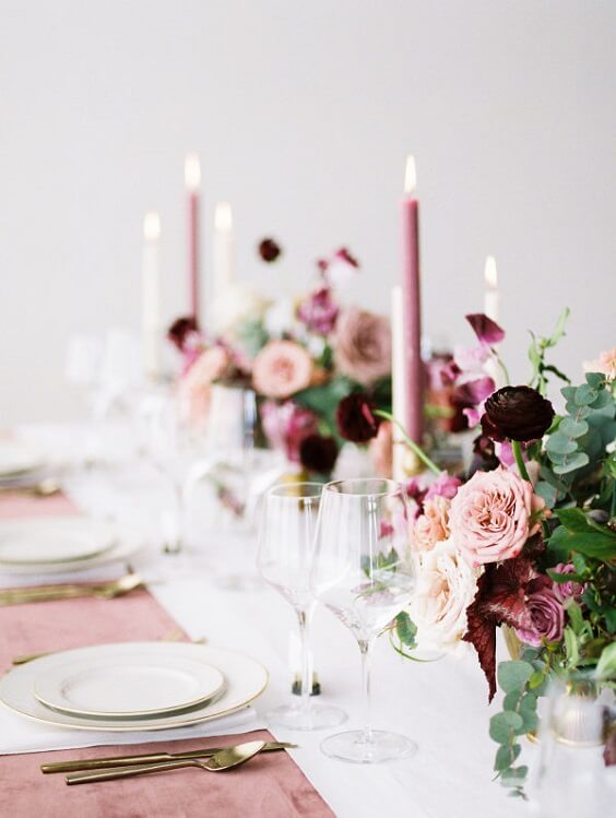 dusty rose table setting and burgundy centerpieces for september dusty rose and burgundy wedding 2019