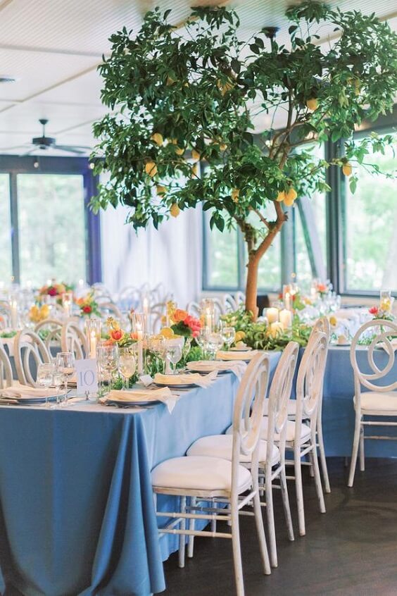 sky blue tablecloth and chairs for july sky blue and peach wedding 2019