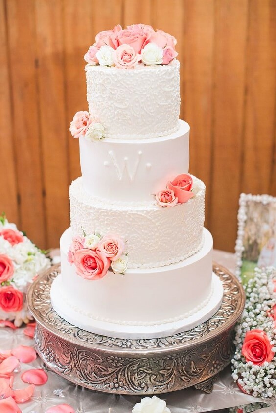 white wedding cake for july coral and white wedding 2019