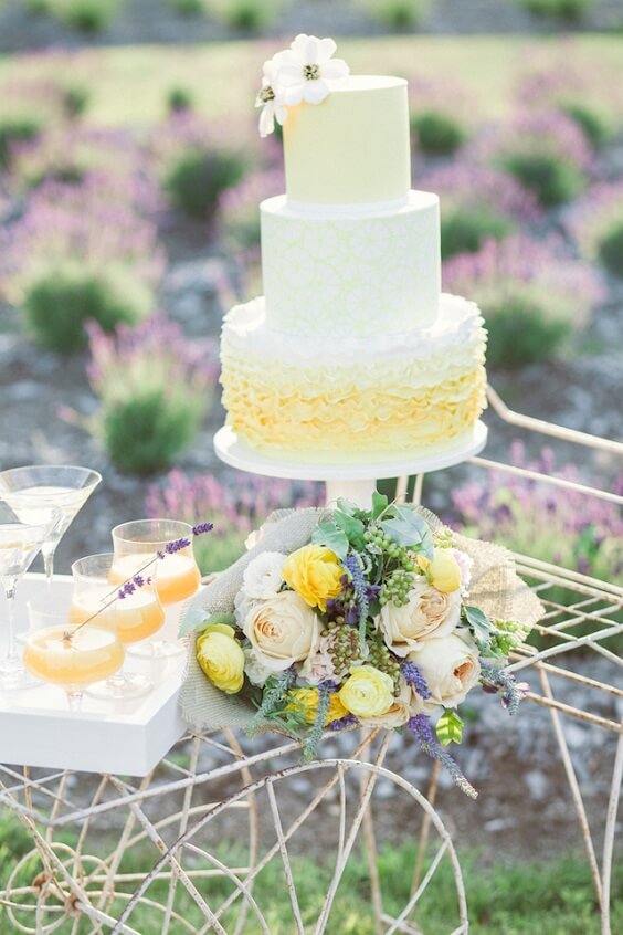 wedding cake and flowers for july lavender and lemon wedding 2019