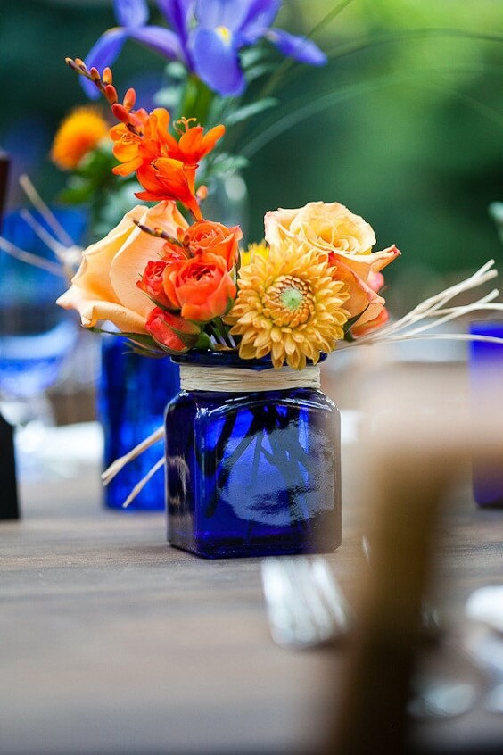 centerpieces for july royal blue and orange wedding 2019