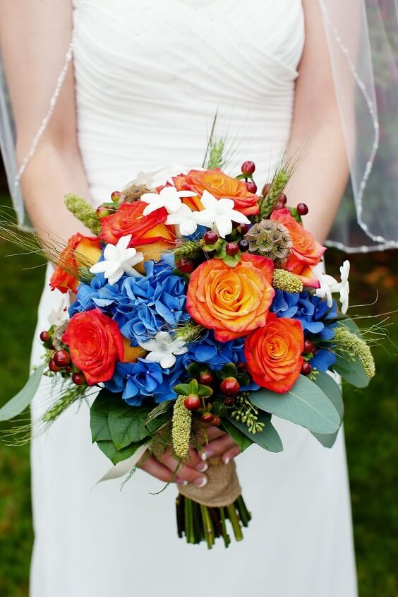 royal blue and orange bouquet for july royal blue and orange wedding 2019