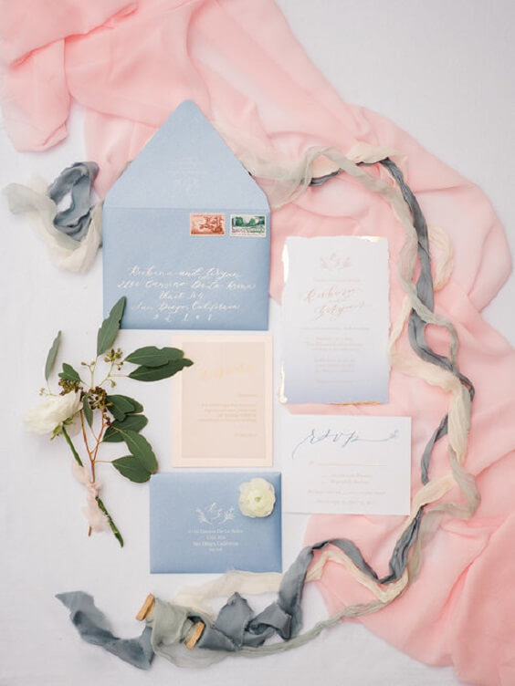 blue invitation for july light pink and blue wedding 2019