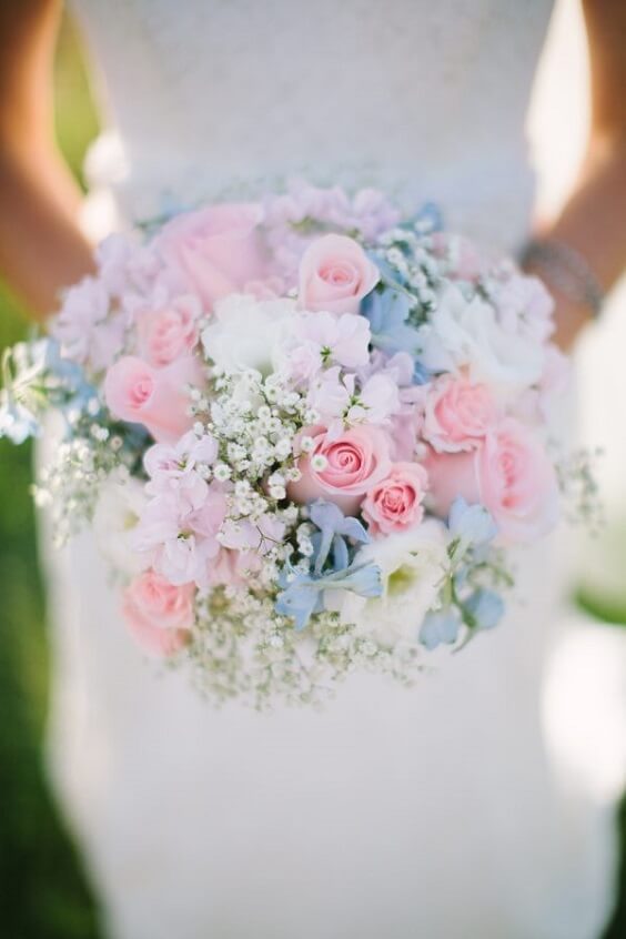 bouquet for july light pink and blue wedding 2019