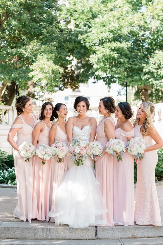 light pink bridesmaid dresses for july light pink and blue wedding 2019