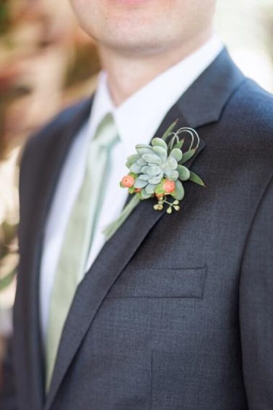 Deep grey suits for Sage Green and Peach June Wedding