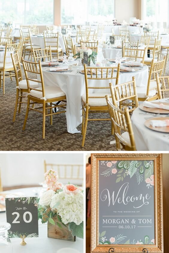 Table decorations for Sage Green and Peach June Wedding