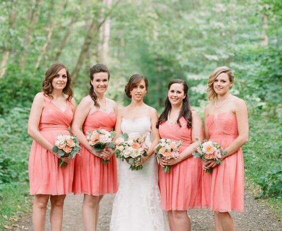 peach and green bridesmaid dresses