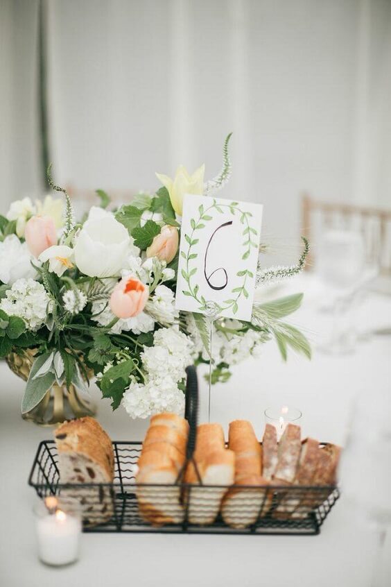 Table decorations for peach and green June Wedding