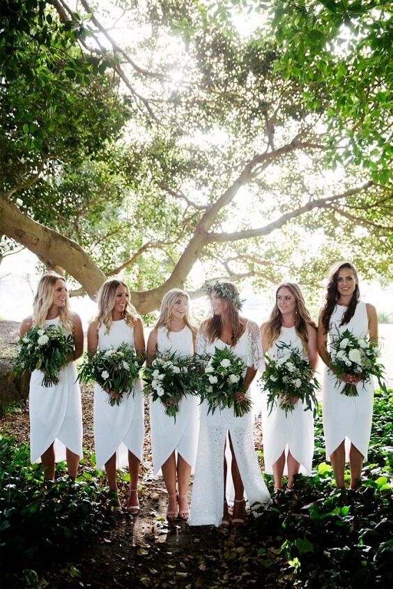Bridesmaid dresses for White and Green June Wedding