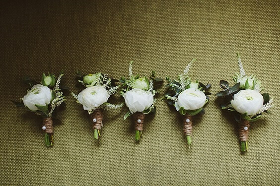 Wedding corsages for White and Green June Wedding
