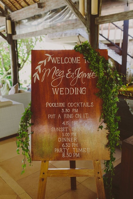 Welcome board for White and Green June Wedding