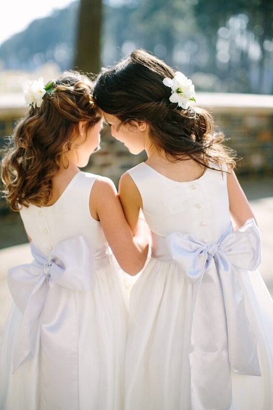 Flower girls for Silver grey and white June Wedding
