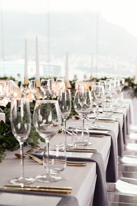 Table decorations for Silver grey and white June Wedding