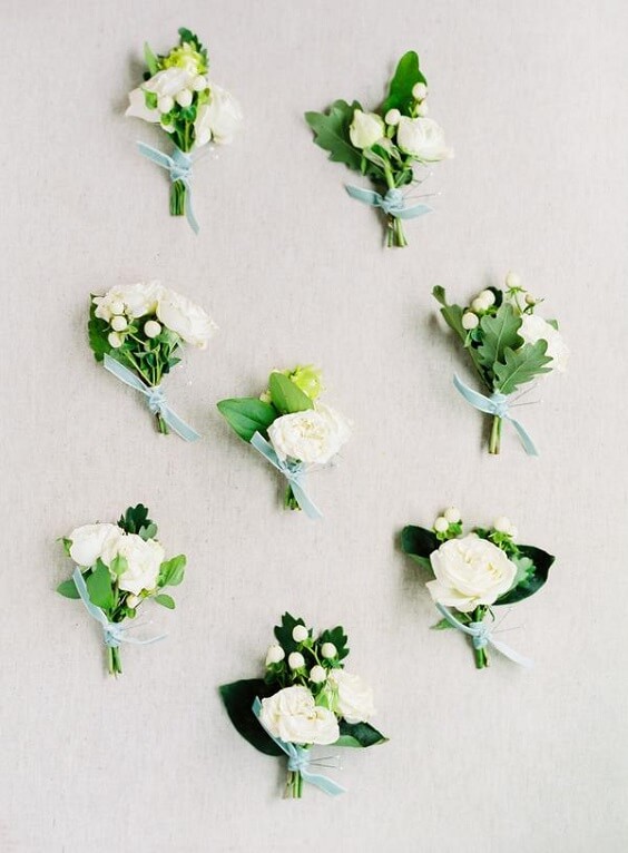 Wedding corsages for Silver grey and white June Wedding
