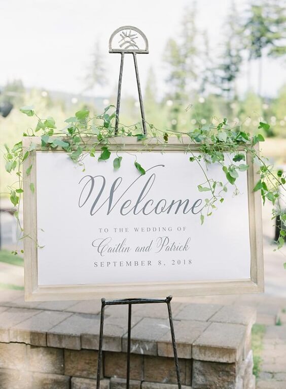 Welcome board for Silver grey and white June Wedding