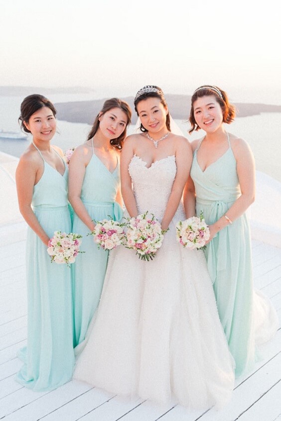 Mint green bridesmaid dresses for Mint green and Pink June Wedding