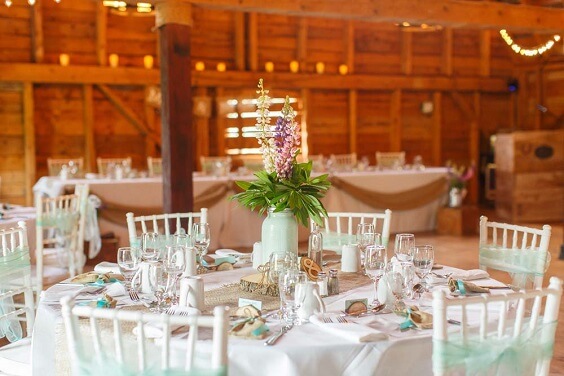 Table decorations for Mint green and Pink June Wedding