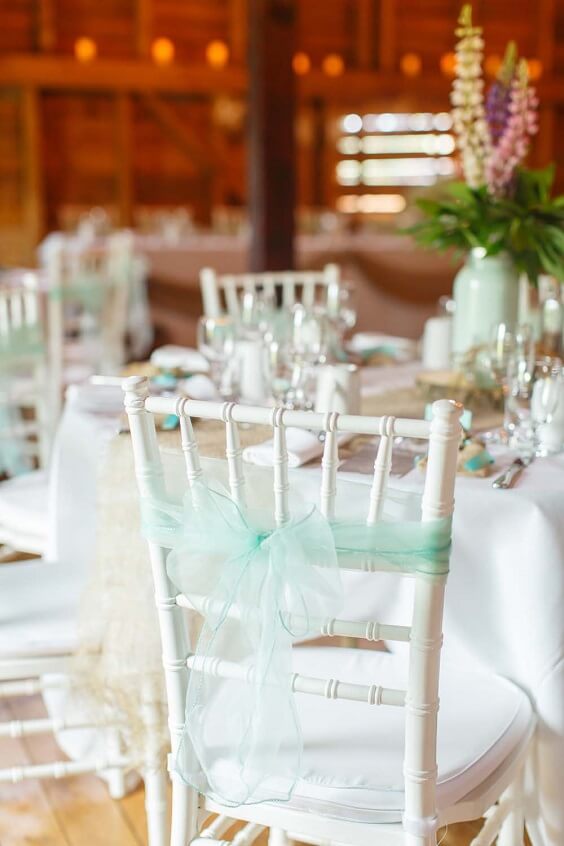 Table decorations for Mint green and Pink June Wedding