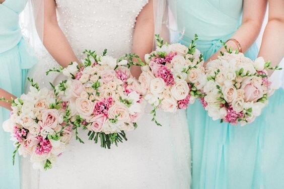 Wedding bouquets for Mint green and Pink June Wedding
