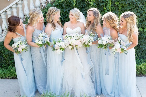 Ice blue bridesmaid dresses for Ice Blue and blush June Wedding