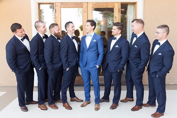 Groom suit groomsmen suits for Ice Blue and blush June Wedding