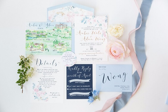 Wedding invitations for Ice Blue and blush June Wedding
