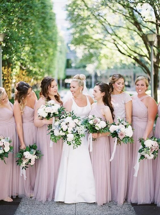 Dusty rose bridesmaid dresses for dusty rose and grey June wedding