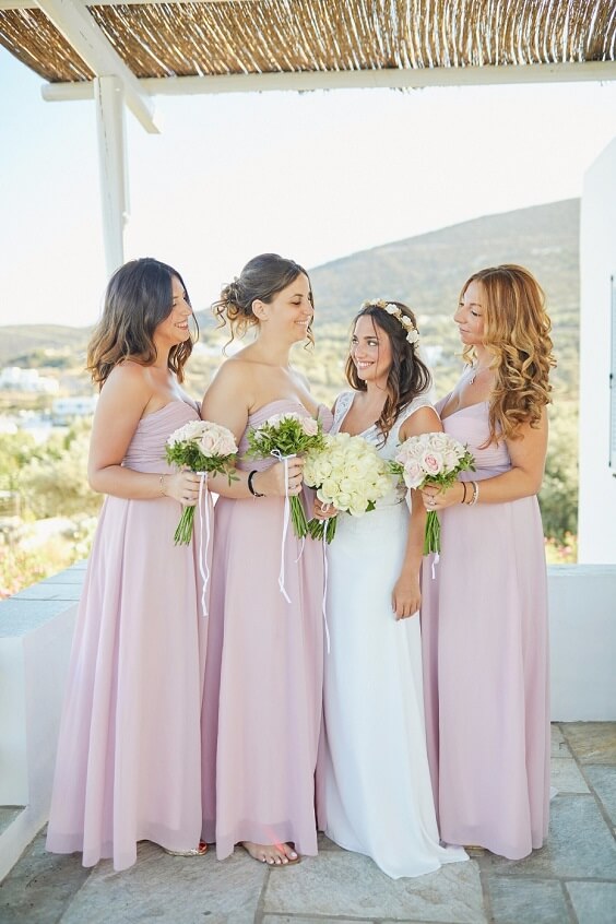 Bridesmaid dresses for dusty rose and grey June wedding